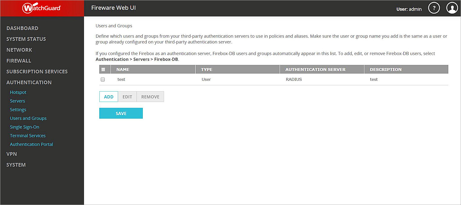 Screen shot of Users and Groups dialog box